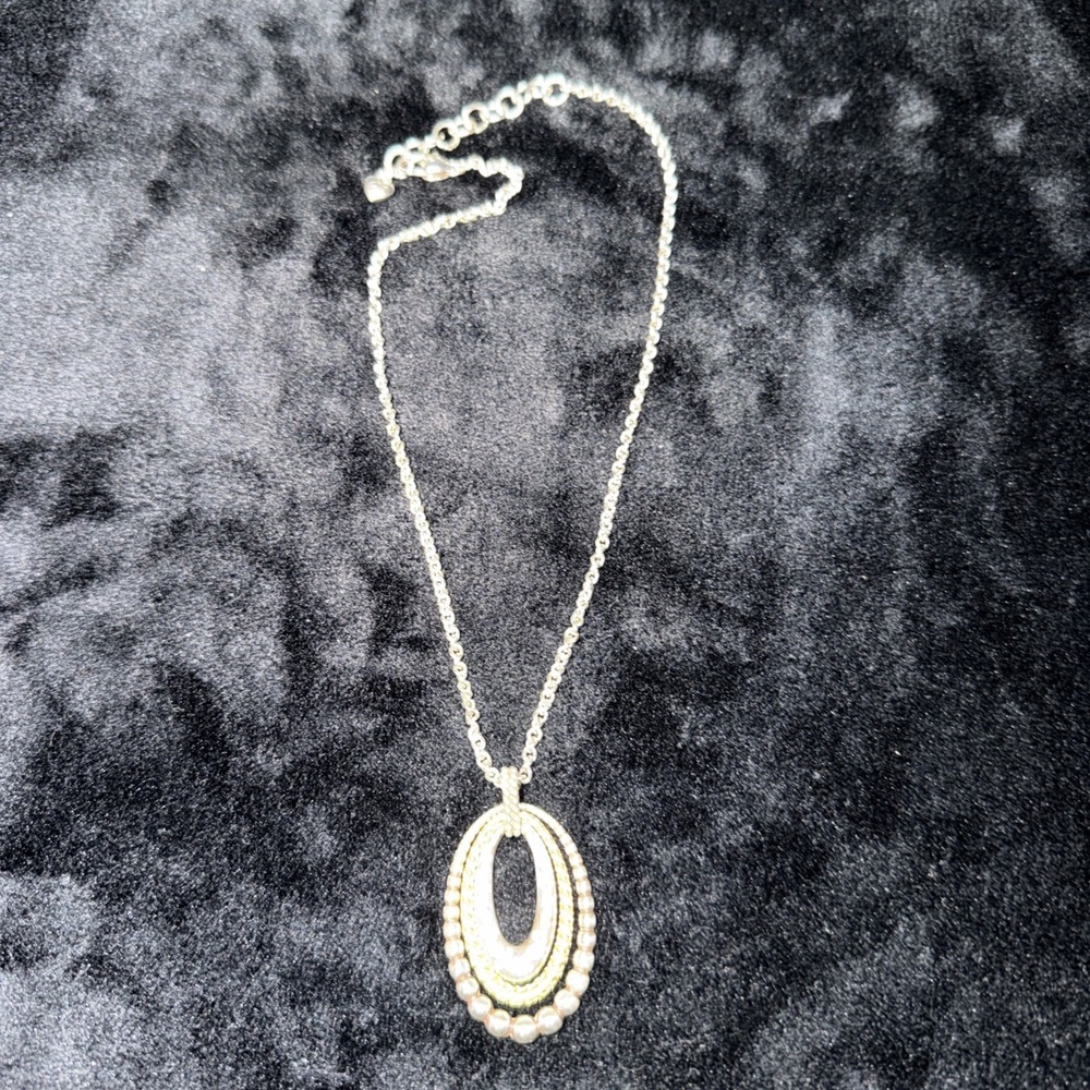 Brighton‎ Silver Gold Tone Etched Triple Oval Rings Necklace